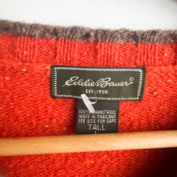 Vintage Eddie Bauer Lambswool Orange V Neck Pullover L Tall - Picture 6 of 6